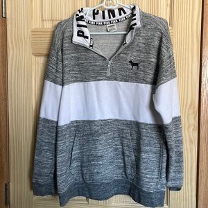 VICTORIAS SECRET PINK grey/white half zip hoodie| Size M | Used-good condition